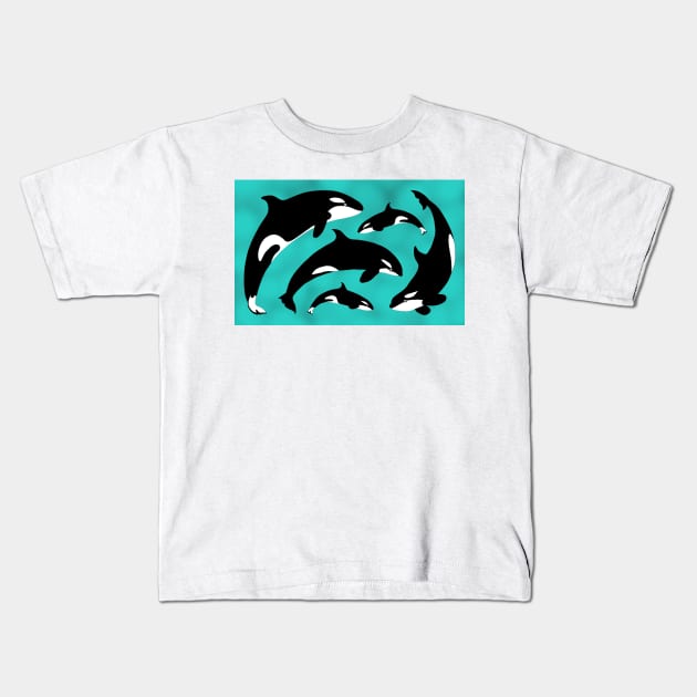 Orca pod - blue background Kids T-Shirt by lorendowding